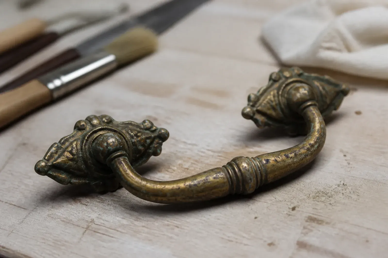 Restauro dei metalli: maniglia in ottone restaurata