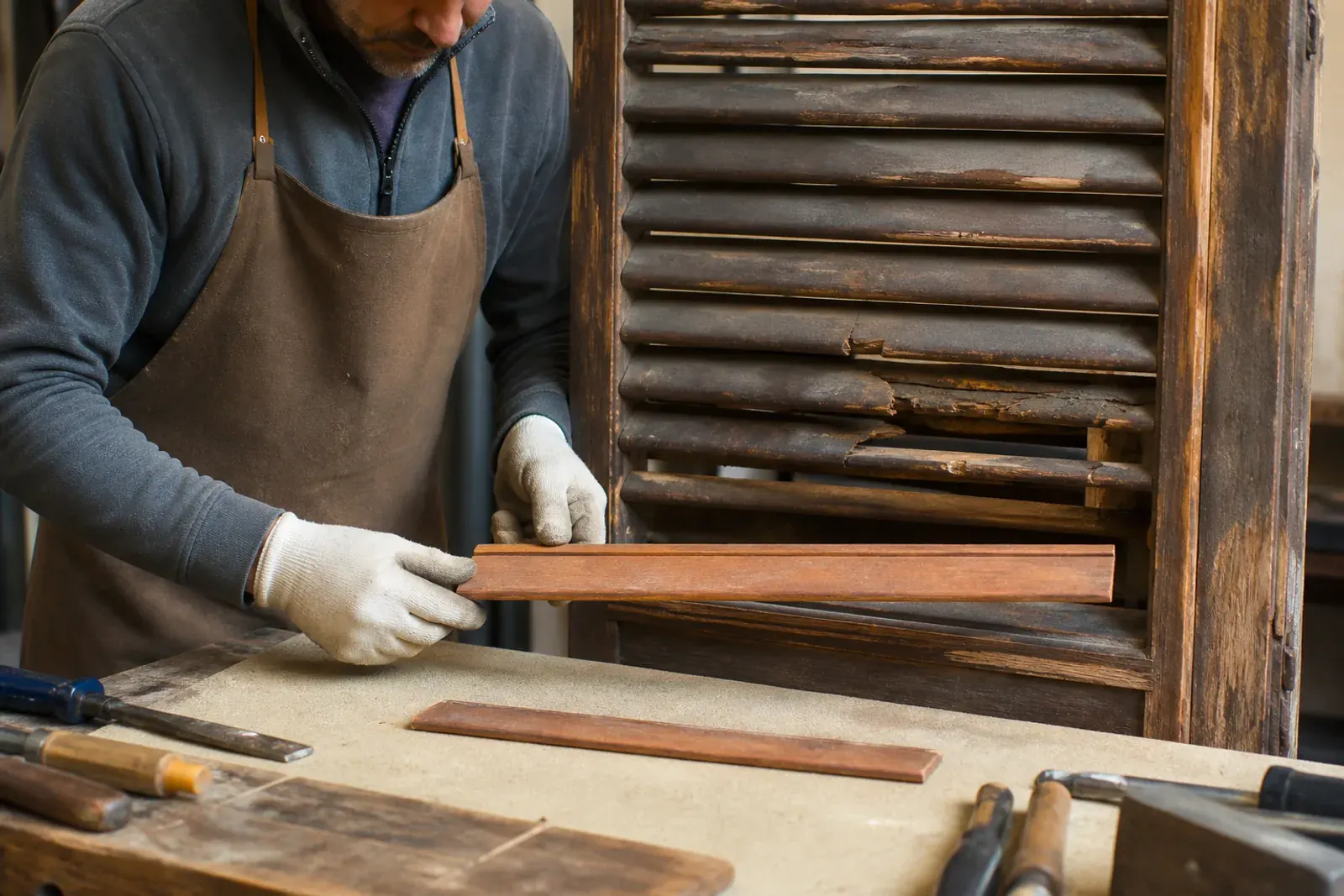 Restauro scuri e persiane: sostituzione di una lamella di persiana