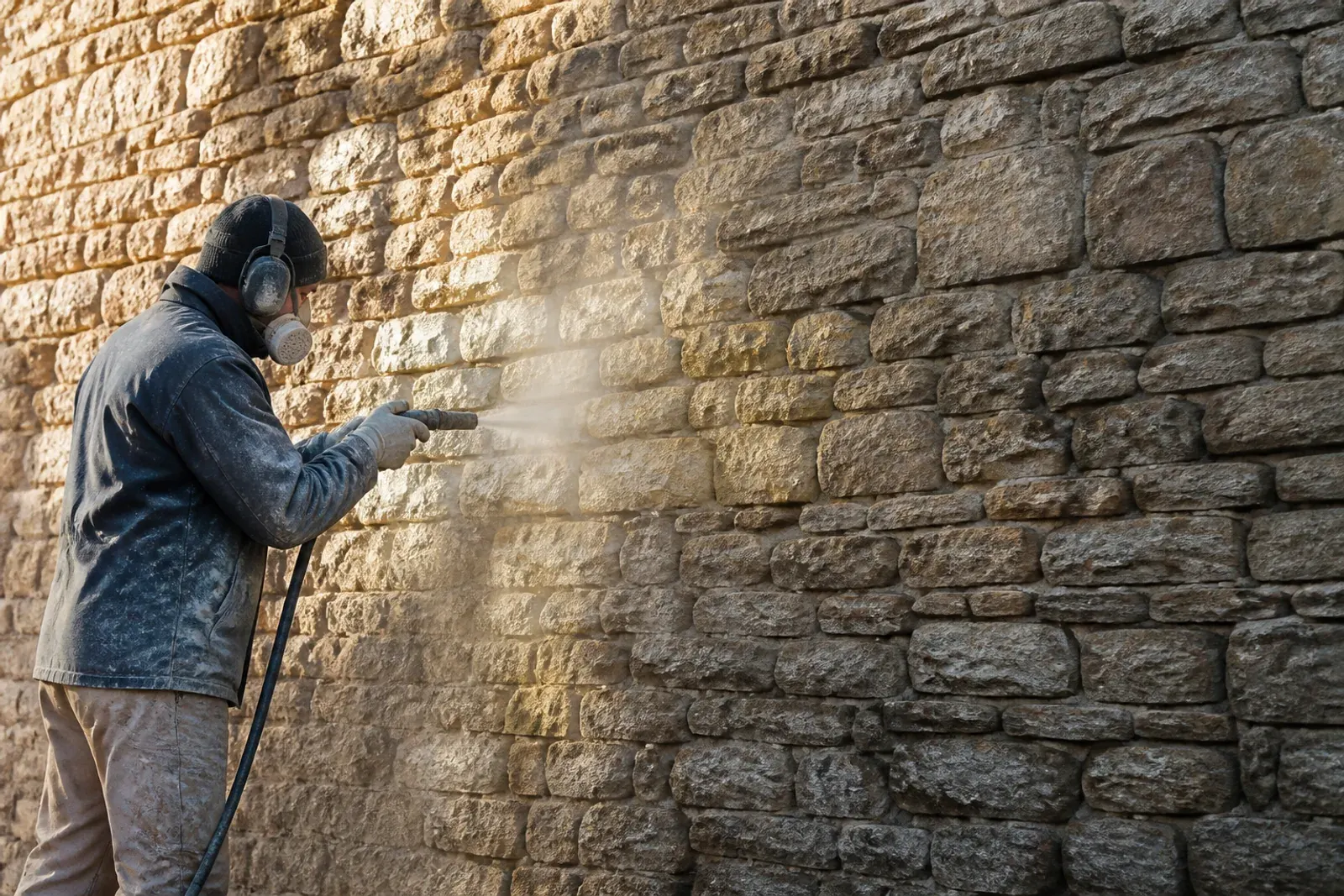 Sabbiatura della pietra: muro a secco in pietra pulito